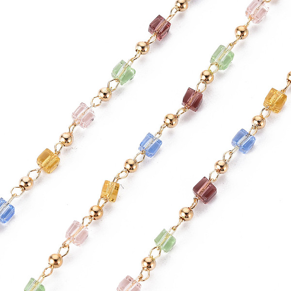 

PandaHall Handmade Acrylic Beaded Chains, with Brass Findings, Soldered, Spool, Square, Real 18K Gold Plated, Colorful, 2.5x2.5x2.5mm, about...