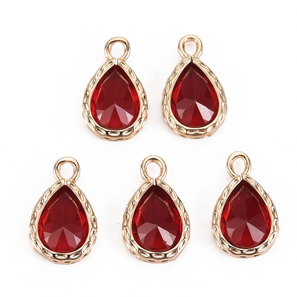 

PandaHall Glass Pendants, with Brass Findings, Faceted, Teardrop, Light Gold, Red, 15x9x4.5mm, Hole: 1.8~2mm Brass+Glass Teardrop Red