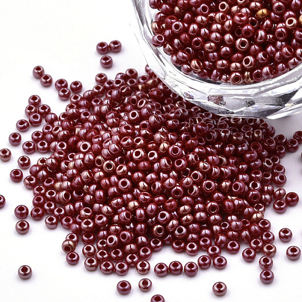

PandaHall 11/0 Czech Opaque Glass Seed Beads, Lustered, Round, Dark Red, 2.2x1.5mm, Hole: 0.7mm, about 500g/bag Glass