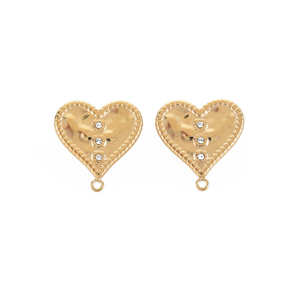 

PandaHall Ion Plating(IP) 304 Stainless Steel Stud Earring Findings, with Ear Nuts, Loop and Crystal Rhinestone, Heart, Real 14K Gold Plated..., Clear