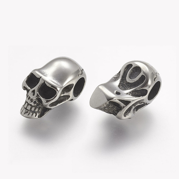 

PandaHall 304 Stainless Steel European Beads, Skull, Large Hole Beads, Antique Silver, 21x10.5x11.5mm, Hole: 5mm 304 Stainless Steel Skull