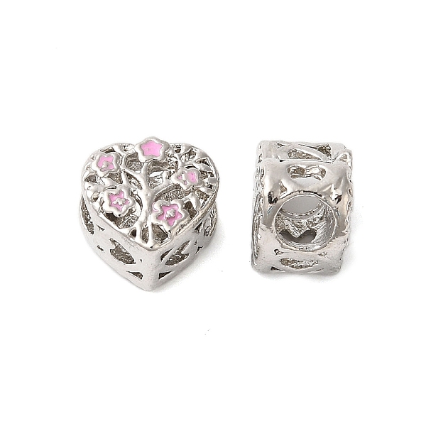 

PandaHall Rack Plating Alloy Enamel European Beads, Cadmium Free & Nickel Free & Lead Free, Large Hole Beads, Heart with Tree of Life..., Pink
