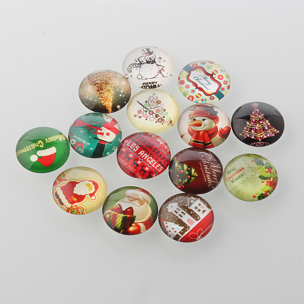 

PandaHall Christmas Ornaments Half Round/Dome Christmas Photo Glass Cabochons, Mixed Color, 12x4mm Glass Half Round Multicolor