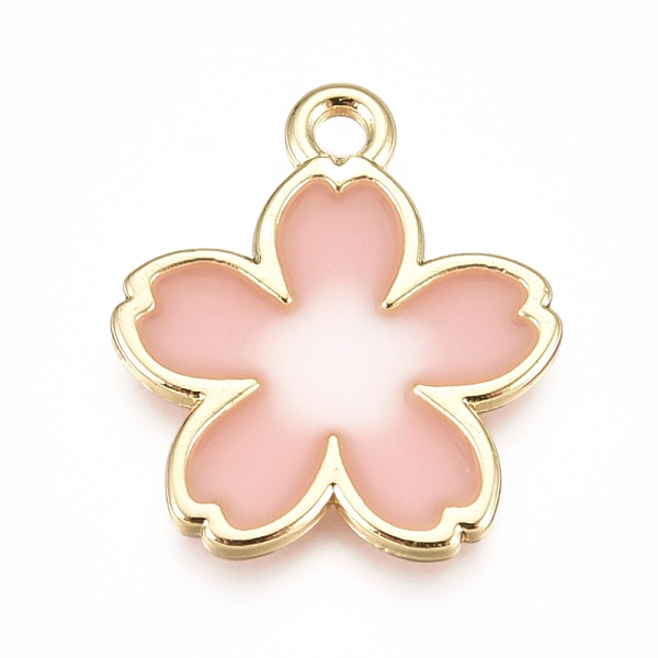 

PandaHall Alloy Pendants, with Enamel, Mount Fuji Sakura, Golden, Light Coral, 17.5x15x1.5mm, Hole: 1.6mm Alloy+Enamel Flower