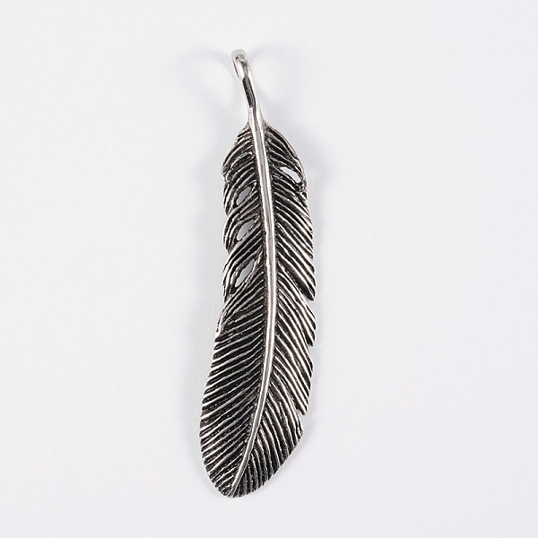 

PandaHall 316 Surgical Stainless Steel Big Pendants, Feather, Antique Silver, 68x17x3mm, Hole: 8x5mm 316 Surgical Stainless Steel Feather