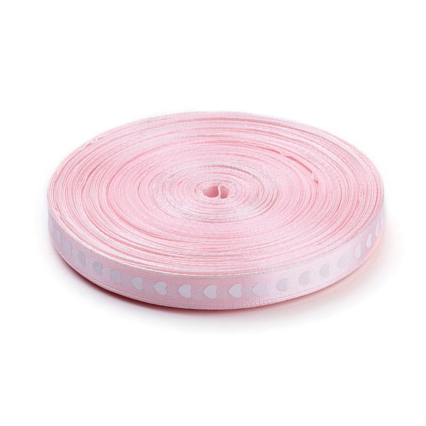 PandaHall Presents Boxes Packages Single Face Satin Ribbon, Heart Pattern Design, Pearl Pink, 3/8 inch(10mm), 100yards/roll(91.44m/roll)...