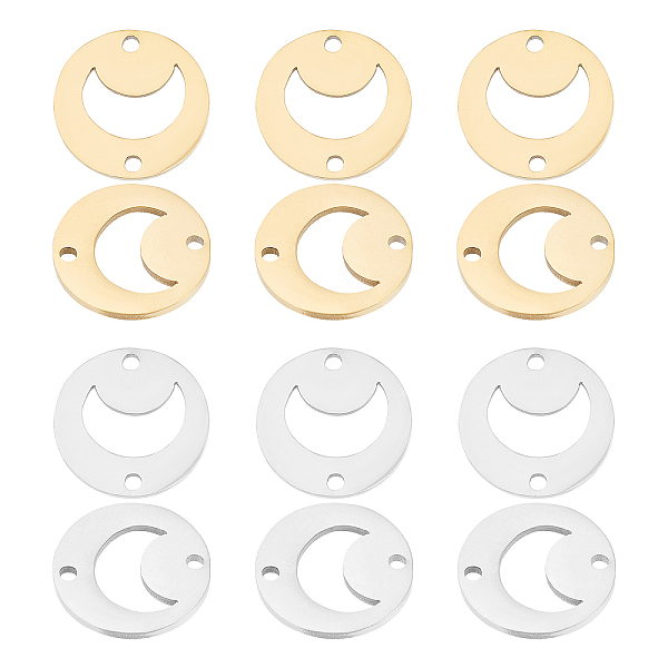 

PandaHall Unicraftale 12Pcs 2 Colors 201 Stainless Steel Links Connectors, Cut, Flat Round with Moon, Golden & Stainless Steel Color, 13x1mm...