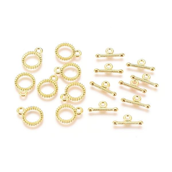 

PandaHall Alloy Toggle Clasps, Ring, Golden, Ring: 13x10x1.5mm, Hole: 1.6mm, Bar: 14x5.5x1.5mm, Hole: 1.8mm Alloy Ring