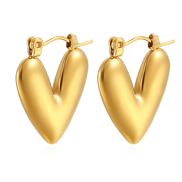 

PandaHall 304 Stainless Steel Hoop Earring for Women, Heart, Golden, 20x18mm 304 Stainless Steel Heart
