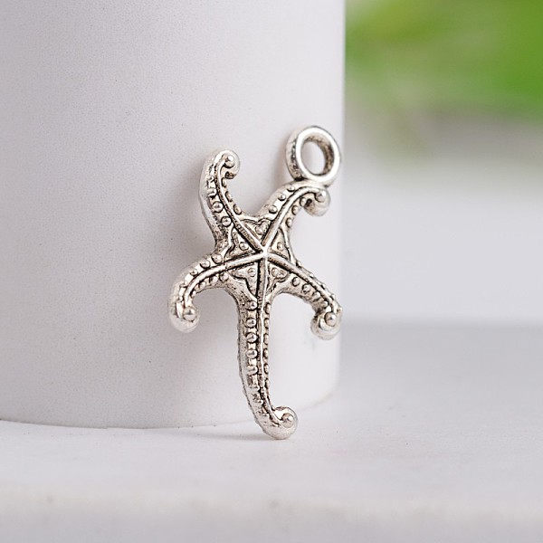 

PandaHall Tibetan Style Starfish/Sea Stars Zinc Alloy Pendants, Antique Silver, 19x12x3mm, Hole: 2mm Alloy Starfish