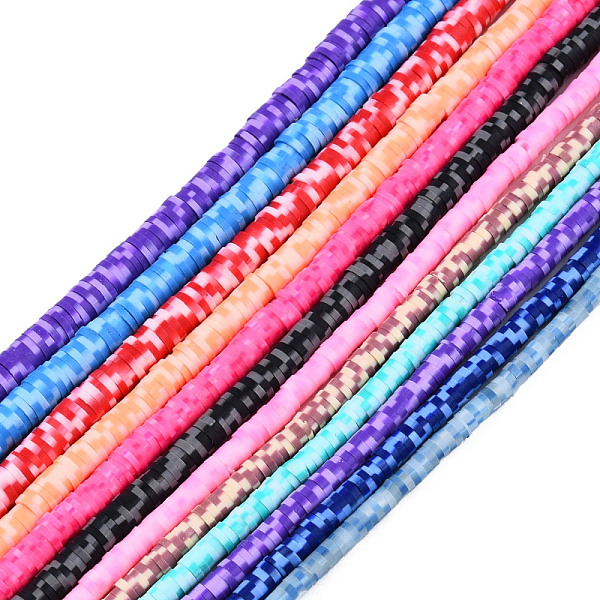 

PandaHall Handmade Polymer Clay Beads Strands, Disc/Flat Round, Heishi Beads, Mixed Color, 3~5x1mm, Hole: 1~2mm, about 380~400pcs/strand..., Multicolor
