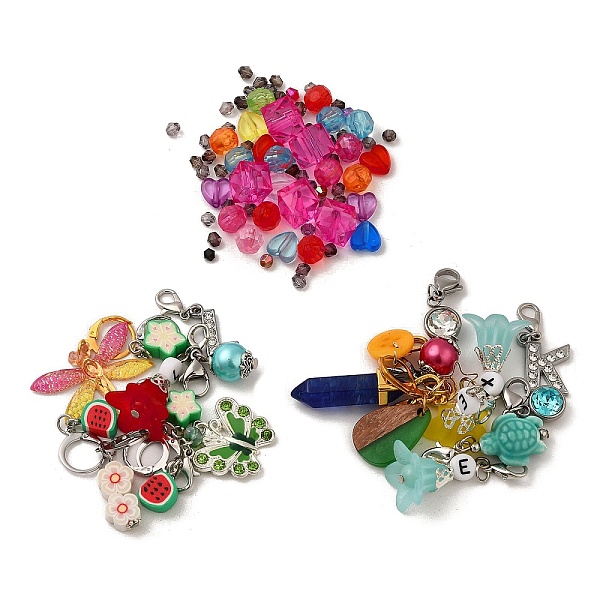 

PandaHall DIY Pendant Decoration Keychain Making Kit, Including Acrylic Beads, Alloy Pendants, Letter & Butterfly & Flower & Fruit & Turtle..., Multicolor