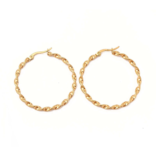 

PandaHall 304 Stainless Steel Twist Round Hoop Earrings for Women, Golden, 40x3mm, Pin: 0.9~1.6x0.7mm 304 Stainless Steel Ring