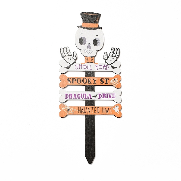 

PandaHall Halloween Theme Wood Garden Stake, Ground Insert Decor, for Yard, Lawn, Garden Decoration, Skull, 288x115x4mm Wood Skull
