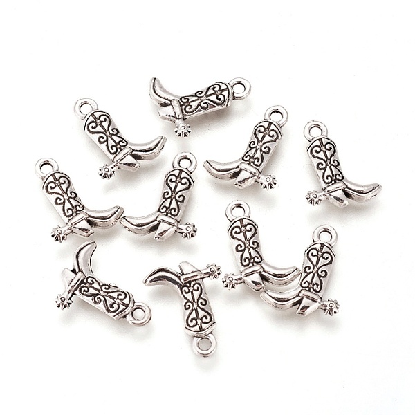 PandaHall Tibetan Style Alloy Cowboy Boot Charms, Cadmium Free & Lead Free, Antique Silver, 16.5x13x3mm, Hole: 2mm, about 980pcs/1000g Alloy...