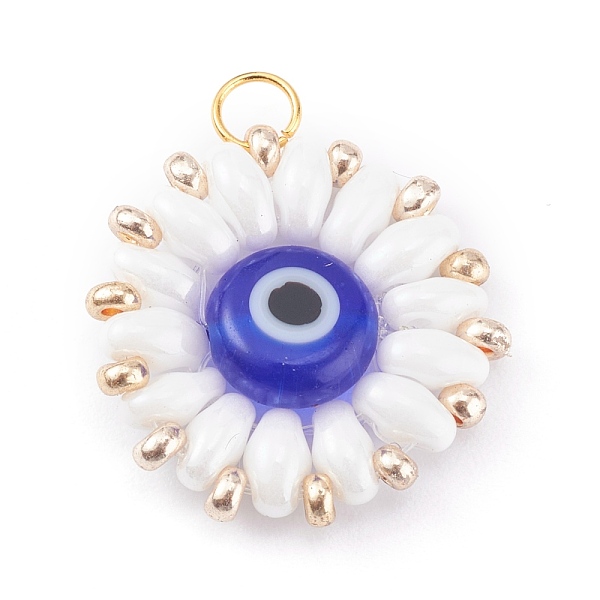 

PandaHall Evil Eye Lampwork Beads Pendants, with Glass Seed Beads & Czech Glass Beads, and 304 Stainless Steel Jump Rings, Flower Shape..., Multicolor