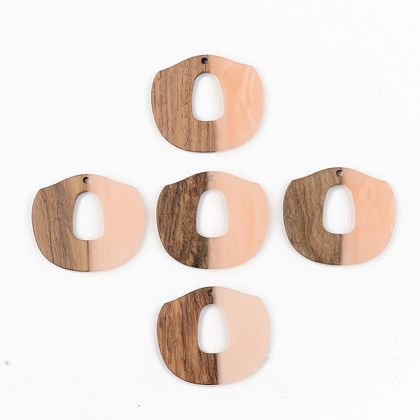 

PandaHall Opaque Resin & Walnut Wood Pendants, Light Salmon, 33x38x3mm, Hole: 2mm Resin+Wood Others Red