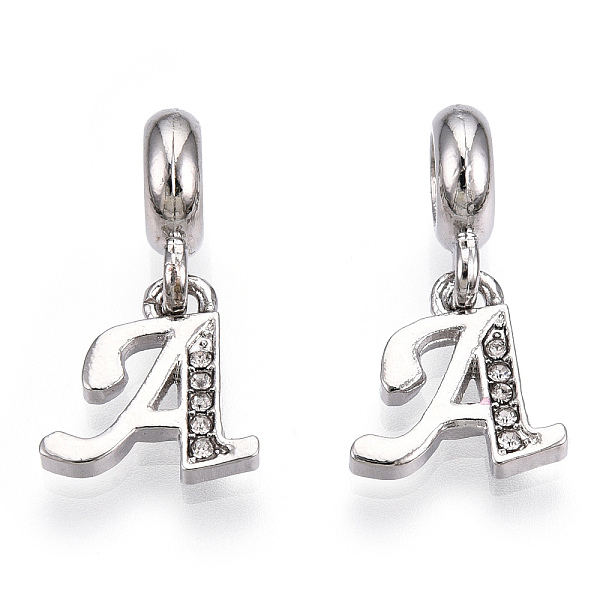 

PandaHall Platinum Rack Plating Alloy Rhinestone European Dangle Charms, Large Hole Pendants, Letter, Cadmium Free & Lead Free, Letter.A...
