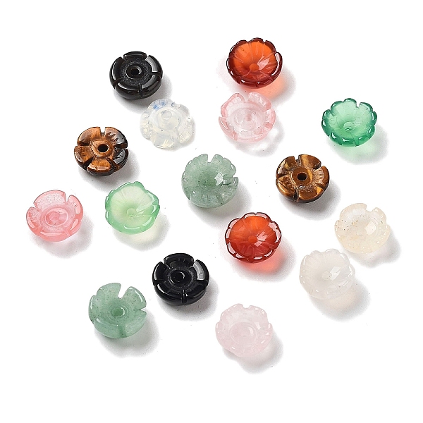 

PandaHall Natural & Synthetic Gemstone Bead Caps, Flower, Mixed Color, 9.5~10x4~5.5mm, Hole: 1.6mm Mixed Stone Multicolor