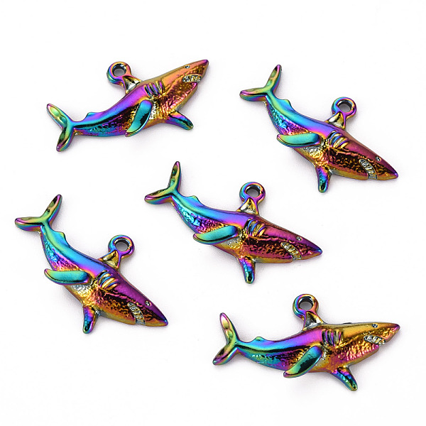 

PandaHall Alloy Pendants, Cadmium Free & Nickel Free & Lead Free, Shark, Rainbow Color, 19x32x5mm, Hole: 1.8mm Alloy Fish