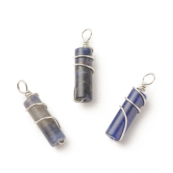 

PandaHall Natural Sodalite Pendants, with Platinum Plated Eco-Friendly Brass Wire Wrapped, Column, 19.5~20x5~5.5mm, Hole: 2.4~2.7mm Sodalite...