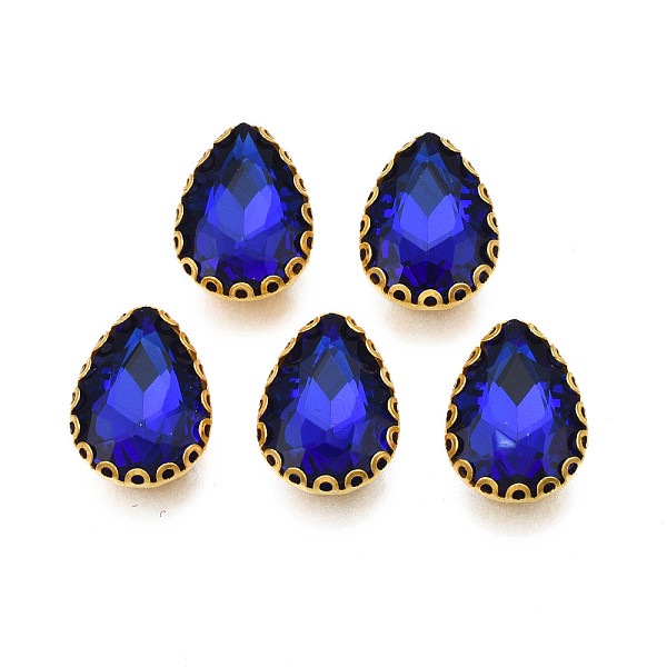 

PandaHall Sew on Rhinestone, Transparent Glass Rhinestones, with Iron Prong Settings, Faceted, Teardrop, Medium Blue, 14.5x10.5x5.5mm, Hole...