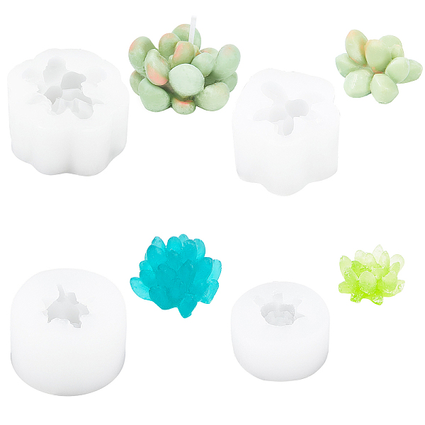 

PandaHall Gorgecraft 4 Style Succulent Plants Shape Fondant Molds, Food Grade Silicone Molds, For DIY Cake Decoration, Candle, Chocolate..., White
