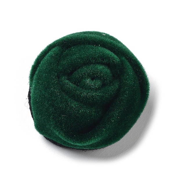 PandaHall Velvet Cloth Fabric Cabochons, Rose Flower, Dark Green, 23~24x16mm Velvet Flower