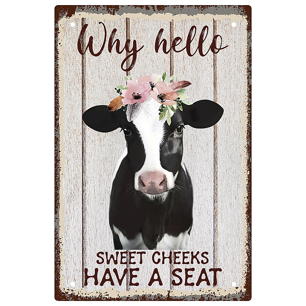 PandaHall CREATCABIN Why Hello Sweet Cheeks Metal Tin Sign Vintage Cow Tin Signs Funny Animals Metal Poster Wall Art Garden House Plaque for...