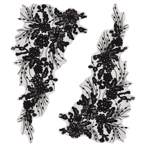 

PandaHall Flower Pattern Polyester Embroidered Lace Appliques, Sewing Ornaments, DIY Costume Accessories, Black, 450x245x1mm Polyester...