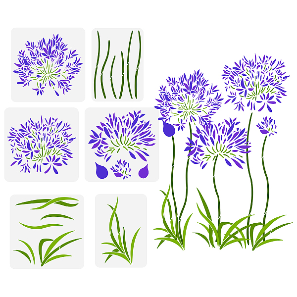 

PandaHall 6Pcs 6 Styles Agapanthus Theme PET Hollow Out Drawing Painting Stencils, for DIY Scrapbook, Photo Album, Leaf, Flower Pattern...