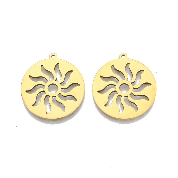 

PandaHall Ion Plating(IP) 201 Stainless Steel Pendants, Flat Round with Sun, Real 18K Gold Plated, 27x25x1.5mm, Hole: 1.4mm 201 Stainless...