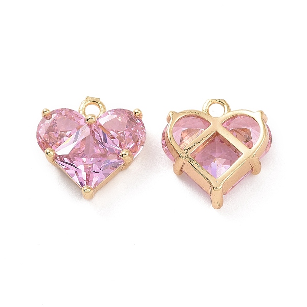 

PandaHall Brass Glass Heart Charms, Faceted, Pink, Real 18K Gold Plated, 14x13.5x5mm, Hole: 1.8mm Brass+Glass Heart Pink