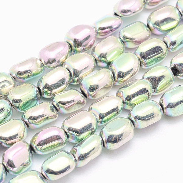 PandaHall Electroplate Non-magnetic Synthetic Hematite Beads Strands, Nuggets, Rainbow Plated, 7x4~5mm, Hole: 1mm, about 57pcs/strand, 15.7...