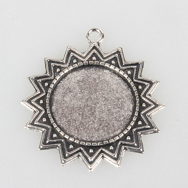 

PandaHall Tibetan Style Alloy Sun Pendant Cabochon Settings, Cadmium Free & Lead Free, Antique Silver, Flat Round Tray: 25mm, 46x41x2mm...