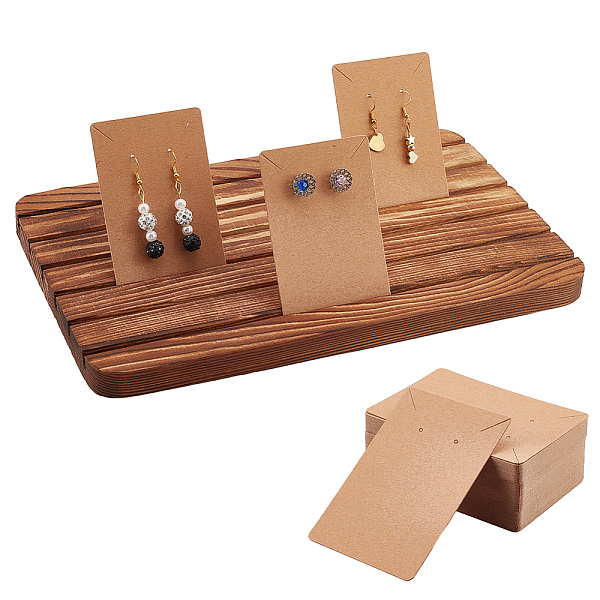

PandaHall Wood Earring Display Stands, 6 Slots Jewelry Earring Ring Display Holder Beech Wood Earring Business Card Holder With 100 Pcs..., Orange