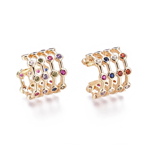 

PandaHall Brass Micro Pave Cubic Zirconia Cuff Earrings, Colorful, Golden, 14.5x13x12mm, Inner Diameter: 11.2mm Cubic Zirconia