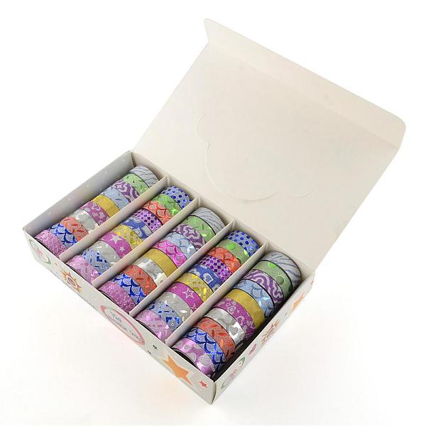 

PandaHall Glitter Powder DIY Scrapbook Decorative Paper Tapes, Self Adhesive Tapes, Mixed Color, 14.5mm, 50rolls/box Paper Multicolor