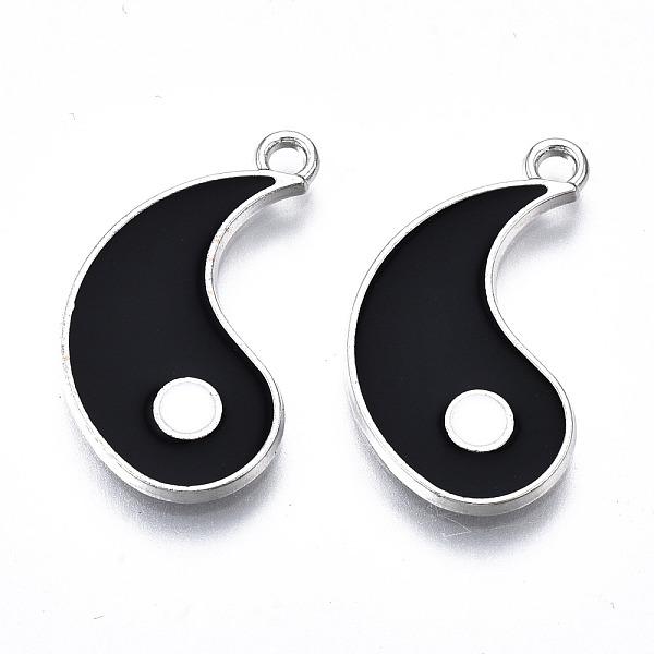 

PandaHall Eco-Friendly Alloy Enamel Pendants, Cadmium Free & Lead Free & Nickel Free, Taiji Yin, Platinum, Black, 24.5x13.5x1.5mm, Hole...