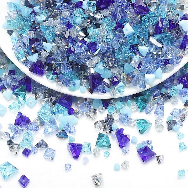 

PandaHall Opaque & Transparent Glass Beads, Faceted Nuggets, Blue, 2~5x2.5~8x3~5mm, Hole: 1~1.4mm, about 10g/bag Glass Nuggets Blue