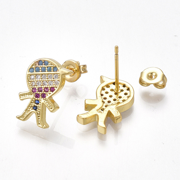 

PandaHall Brass Cubic Zirconia Stud Earrings, with Ear Nuts, Boy, Golden, 13x8.5mm, Pn: 0.7mm Cubic Zirconia