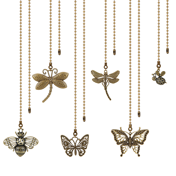

PandaHall 6Pcs 6 Style Insect Theme Tibetan Style Alloy Ceiling Fan Pull Chain Extenders, with Iron Ball Chain, Dragonfly/Butterfly/Bees...