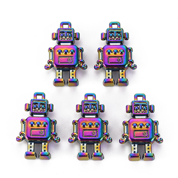 

PandaHall Alloy Pendants, Cadmium Free & Nickel Free & Lead Free, Robot, Rainbow Color, 18x11.5x4mm, Hole: 1mm Alloy Others