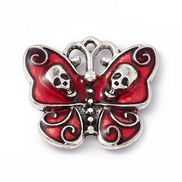 

PandaHall Alloy Enamel Pendants, Antique Silver, Butterfly with Skull Charm, Red, 20.5x23x4mm, Hole: 1.2mm Alloy+Enamel Butterfly Red