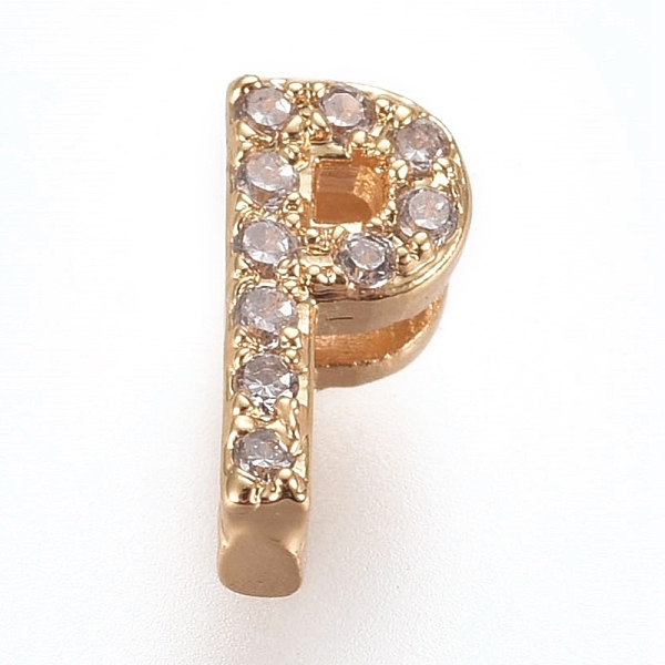 

PandaHall Golden Plated Brass Micro Pave Cubic Zirconia Slide Charms, Letter, Clear, Letter.P, 7~7.5x1.5~6.5x3mm, Hole: 6x1mm Brass+Cubic...