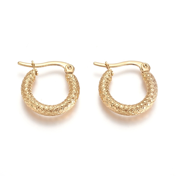 

PandaHall 201 Stainless Steel Geometric Hoop Earrings, with 304 Stainless Steel Pins, Hypoallergenic Earrings, Textured, Ring, Golden...