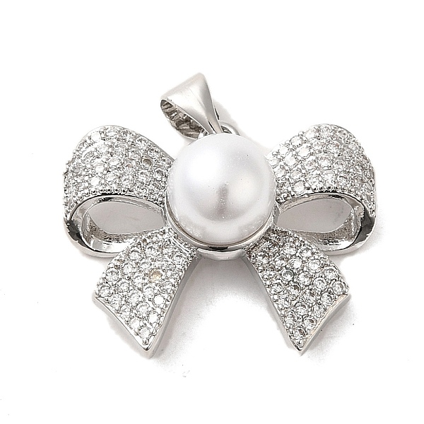 

PandaHall Brass Micro Pave Clear Cubic Zirconia Pendants, with Shell, Bowknot, Platinum, 18x22.5x10mm, Hole: 4x3.5mm Brass+Cubic...