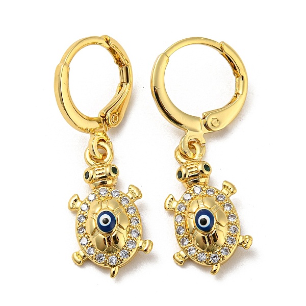 

PandaHall Real 18K Gold Plated Brass Dangle Leverback Earrings, with Enamel and Cubic Zirconia, Tortoise with Evil Eye, Dark Blue, 30x9.5mm...