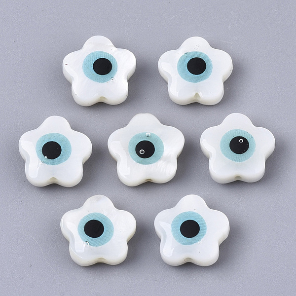 

PandaHall Natural Freshwater Shell Beads, with Enamel, Flower with Evil Eye, Sky Blue, 10.5x10.5x4.5mm, Hole: 0.9mm Freshwater Shell Flower...