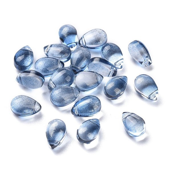 

PandaHall Transparent Glass Charms, Glitter Gold Powder, Teardrop, Blue, 9x6x5mm, Hole: 1mm Glass Teardrop Blue